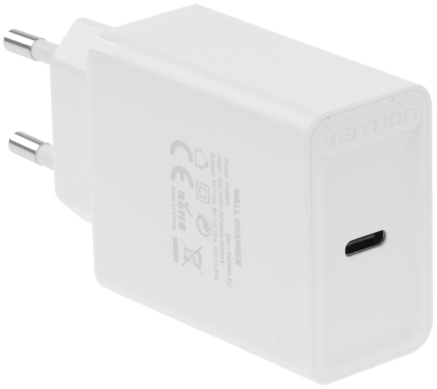Изображение товара Сетевое зарядное устройство Vention USB Type-C QC 4.0 20 Вт белое