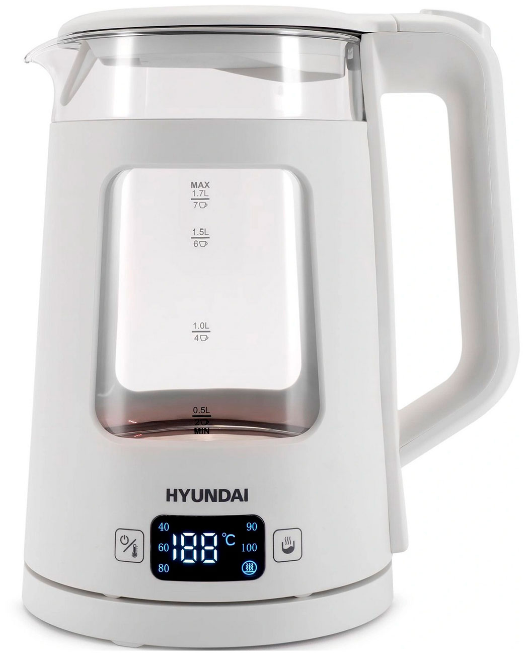 Изображение товара Чайник электрический Hyundai HYK-G9407 (1.7л., 2200Вт, белое стекло)