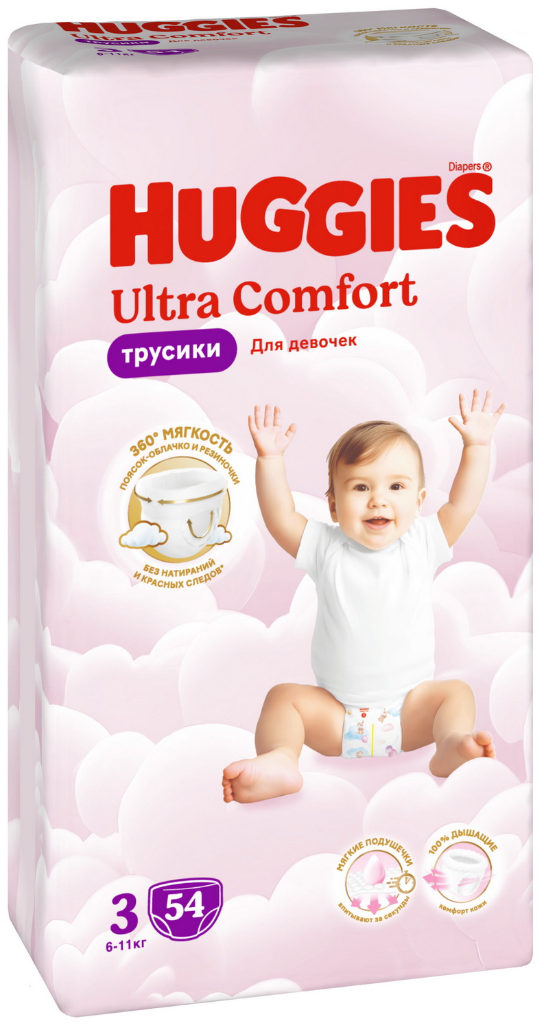 Изображение товара Подгузники-трусики Huggies Ultra Comfort для девочек 6-11 кг 54 шт