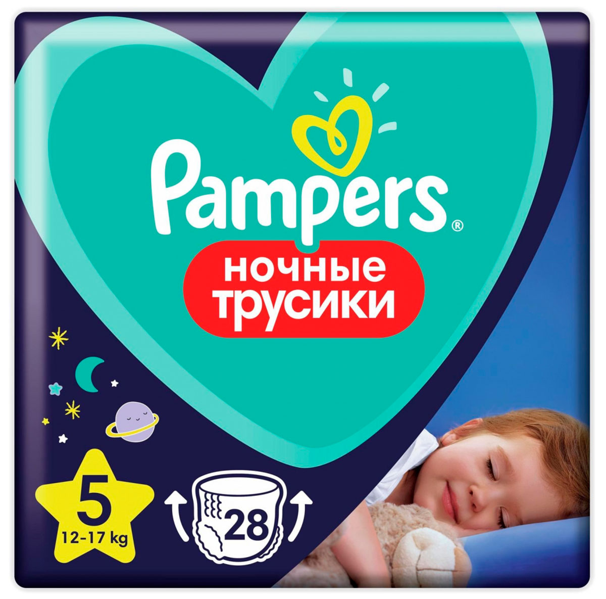 Изображение товара Ночные подгузники-трусики Pampers для мальчиков и девочек Junior (12-17кг), экономичная упаковка 28 шт