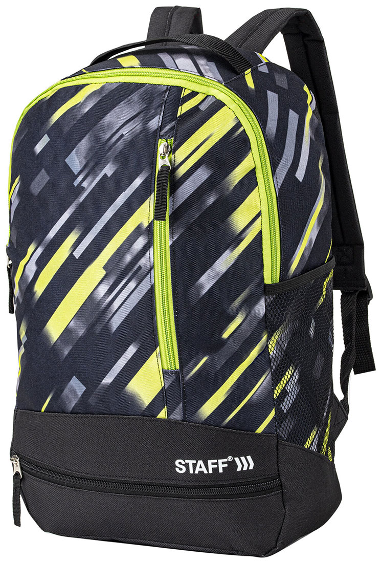 Изображение товара Рюкзак Staff STRIKE универсальный, 3 кармана, черно-салатовый, 45х27х12 см, 270783
