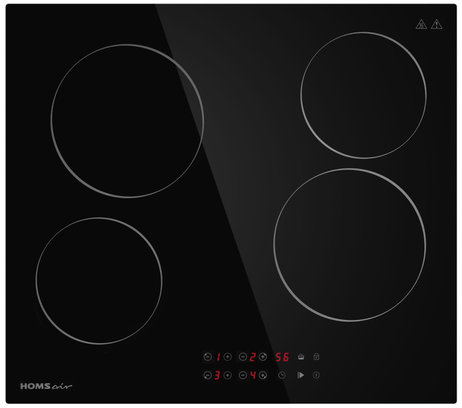 Изображение товара Электрическая варочная панель Homsair HVC64BK 4 конфорки сенсорная стеклокерамика