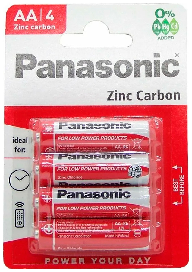 Батарейки Panasonic R6 Zinc Carbon BL4 4шт батарейки panasonic r6 gen purpose sr8 б б 48шт