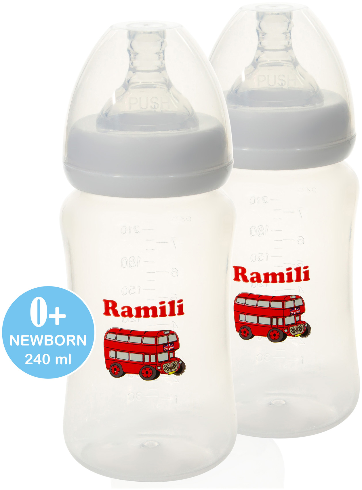 цена Набор из двух противоколиковых бутылочек Ramili Baby 240MLX2 (240 мл. x2 0+ слабый поток)