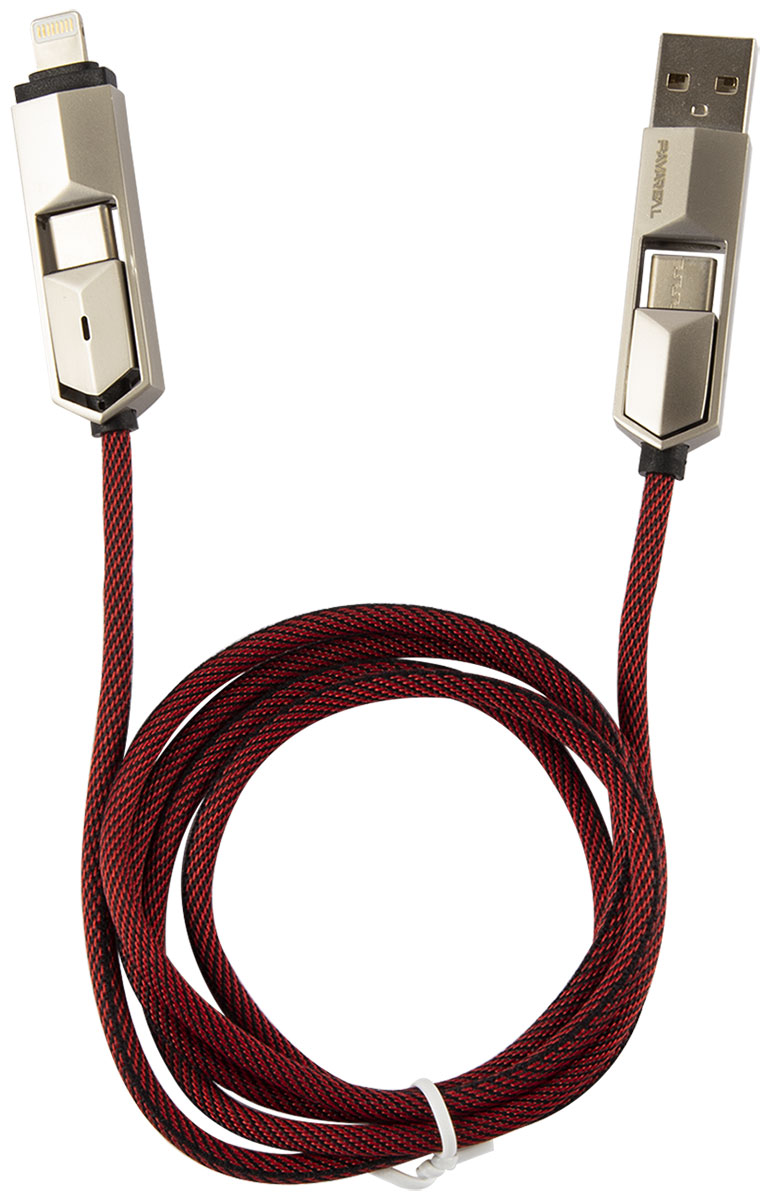 цена Дата-кабель 4 в 1 Pavareal PA-DC01, USB/Type-C - Lightning/Type-C, 100W/65W/PD20W, красный