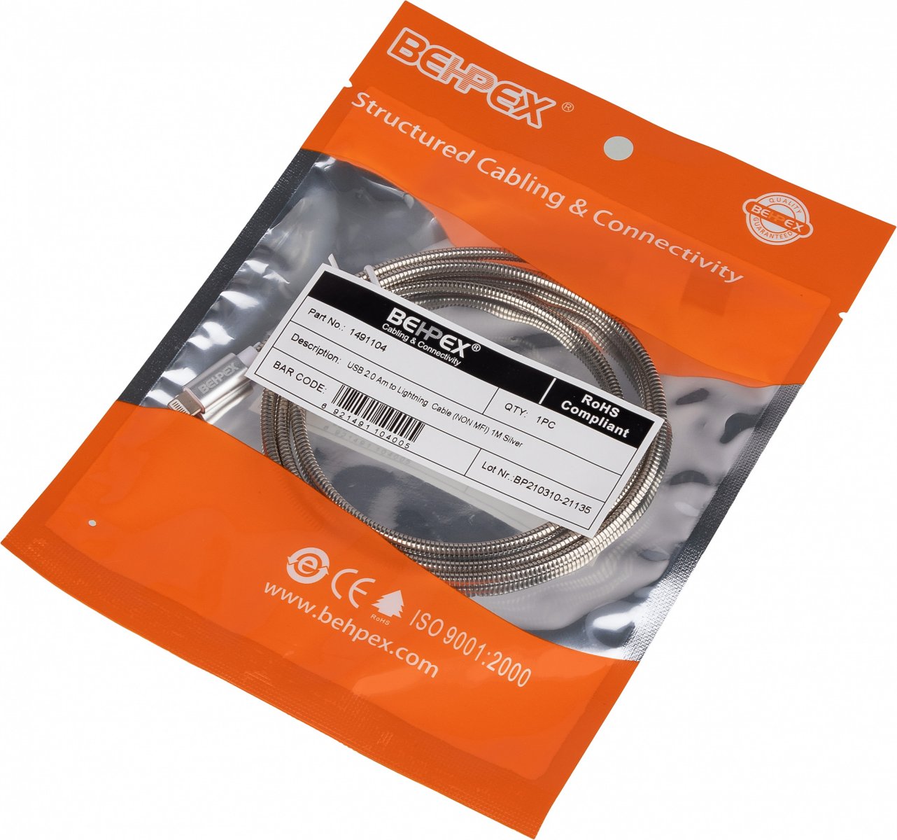 Изображение товара Кабель Noname USB (m)-Lightning (m) 1м серебристый для зарядки