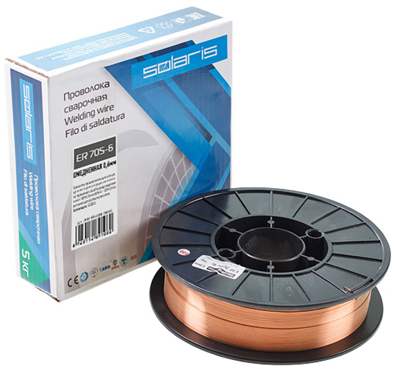 Изображение товара Проволока сварочная Solaris ER 70S-6, омедненная, диаметр 0.6 мм, катушка, 5 кг (WM-ER70S6-06050)