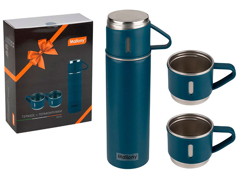 Изображение товара Набор термос и термо кружки Mallony FESTA 3 кружки 0.5 л синий