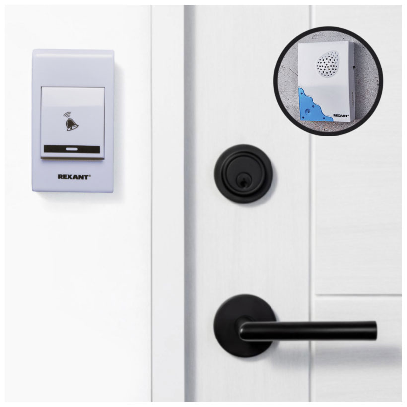 Изображение товара Беспроводной дверной звонок Rexant 32 мелодии, 100 м, белый (RX-1)