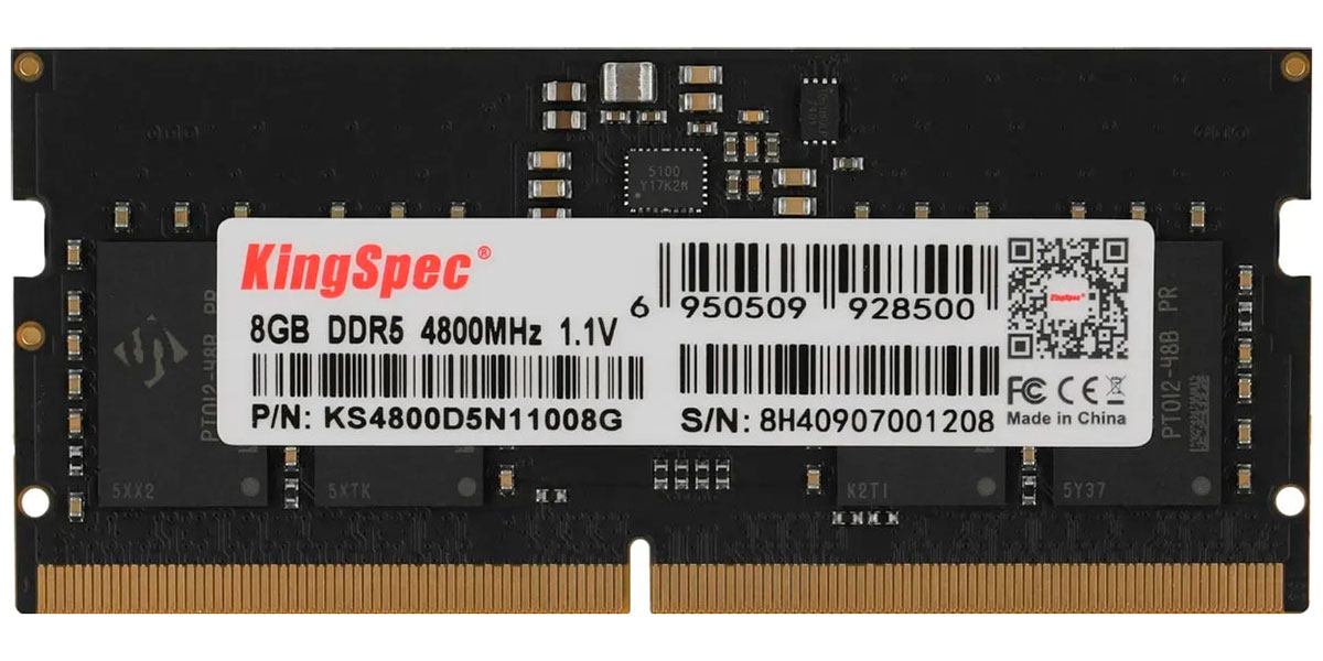 

Оперативная память Kingspec SO-DIMM DDR5 8GB 4800MHz (KS4800D5N11008G), Черный