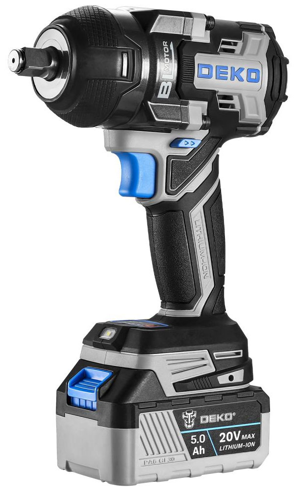 Изображение товара Гайковерт Deko ZKIS20 PRO MAX, 20В, 2*5.0Ач, 950 Нм, в кейсе, черно-синий