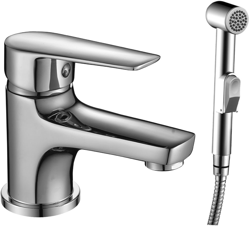 Изображение товара Смеситель для раковины Rossinka с гигиеническим душем, монолитный, латунь/хром (S35-15)