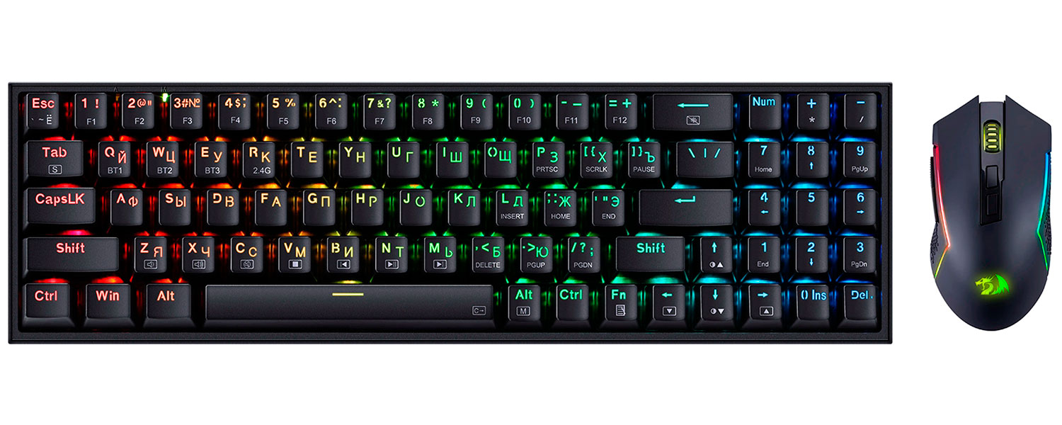 Изображение товара Игровой набор Redragon S136 RU с мышью и клавиатурой RGB Bluetooth и провод