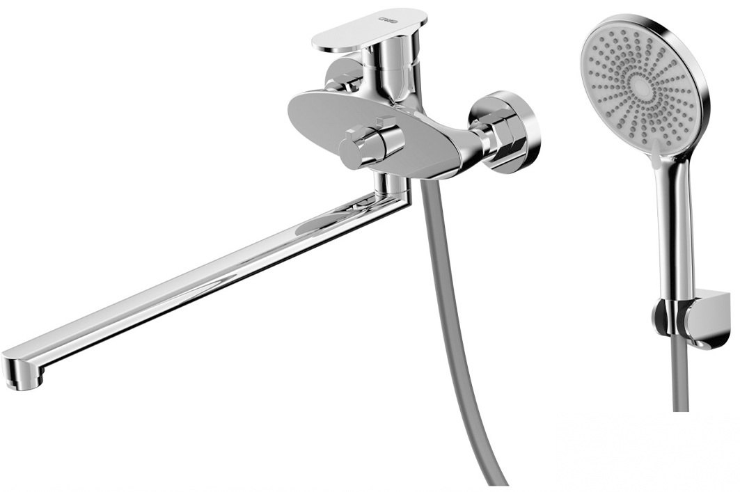 Изображение товара Смеситель с душевой лейкой AWP Narbus S0251C, универсальный, для ванны, с поворотным изливом, 380 мм, хром