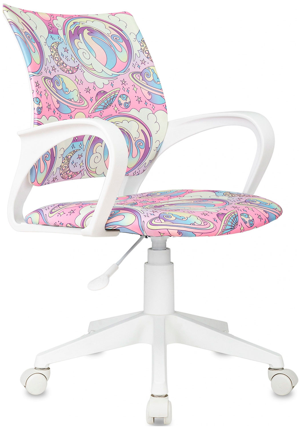 Изображение товара Кресло детское Бюрократ BUROKIDS 1 W, мультиколор луна розовая, крестовина пластик белый (BUROKIDS 1 W-MOON_PK)