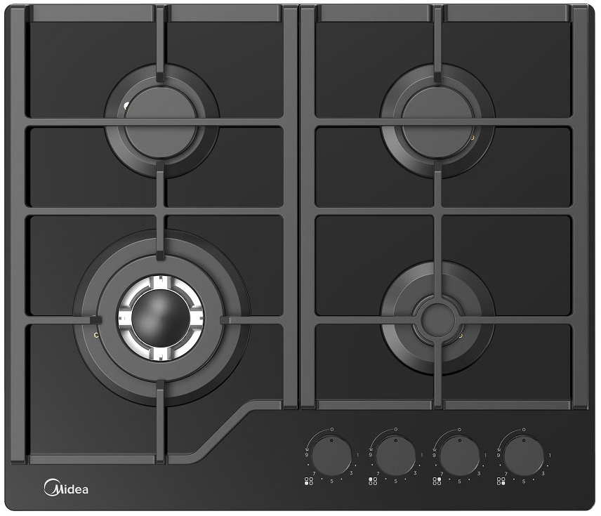 Изображение товара Газовая варочная панель Midea MG693TGB с 4 конфорками и стеклянной поверхностью