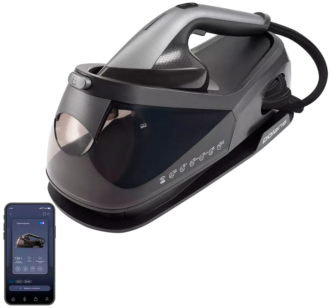 Изображение товара Парогенератор Polaris PSS 2002K X-Steam PRO WIFI IQ Home, черный/графит