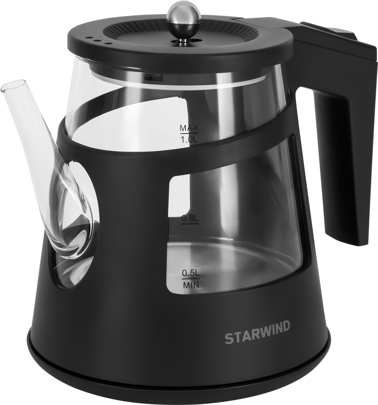 Изображение товара Чайник электрический Starwind SKG2113, 1 л, 1000 Вт, черный/прозрачный, стекло