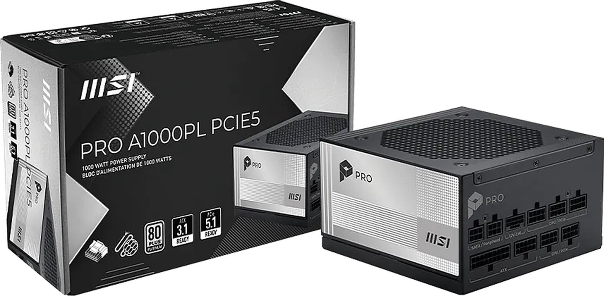 Изображение товара Блок питания MSI 1000W ATX PRO A1000PL PCIE5 Изображение товара Блок питания MSI 1000W ATX PRO A1000PL PCIE5