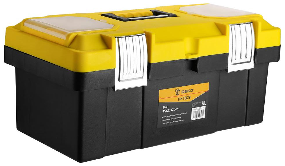 ящик с органайзером deko dktb29 45x23x20 см 19 черный желтый Ящик для инструментов Deko DKTB29 (45х23х20см) черно-желтый