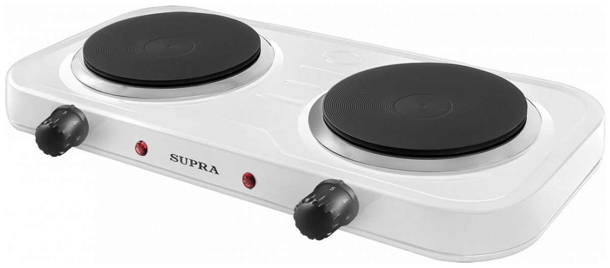 Изображение товара Электрическая настольная плита Supra HS-202 белая 2 конфорки чугунные диаметр 15,5 см