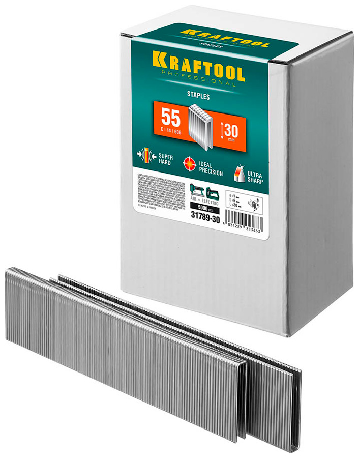 

Скобы для степлера Kraftool 30 мм узкие тип 55 5000 шт