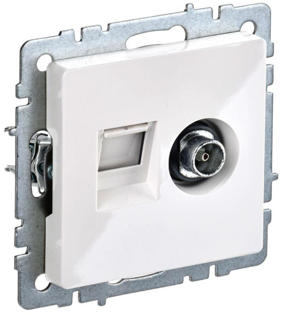 Изображение товара Розетка компьютерная и телевизионная IEK серия BRITE 2 гнезда RJ45 и TV белая