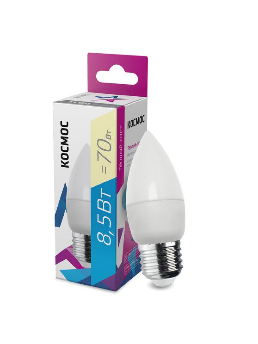 Изображение товара Светодиодная лампа Космос CN 8.5 Вт E27 3000K белая свеча