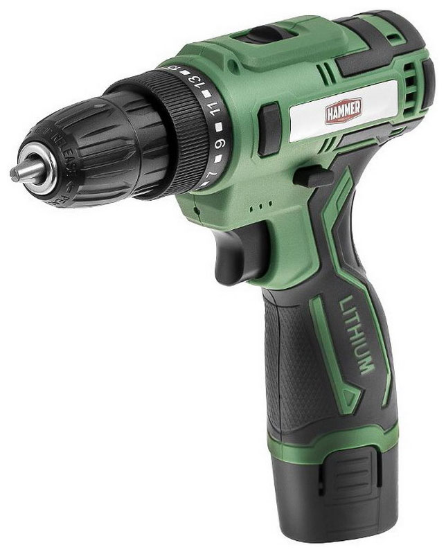 Дрель-шуруповерт Hammer ACD12C, 12 В, 1x1.5 Ач, Li-Ion, 10 мм, 0-350/0-1350 об/мин, 26 Нм (216-021)