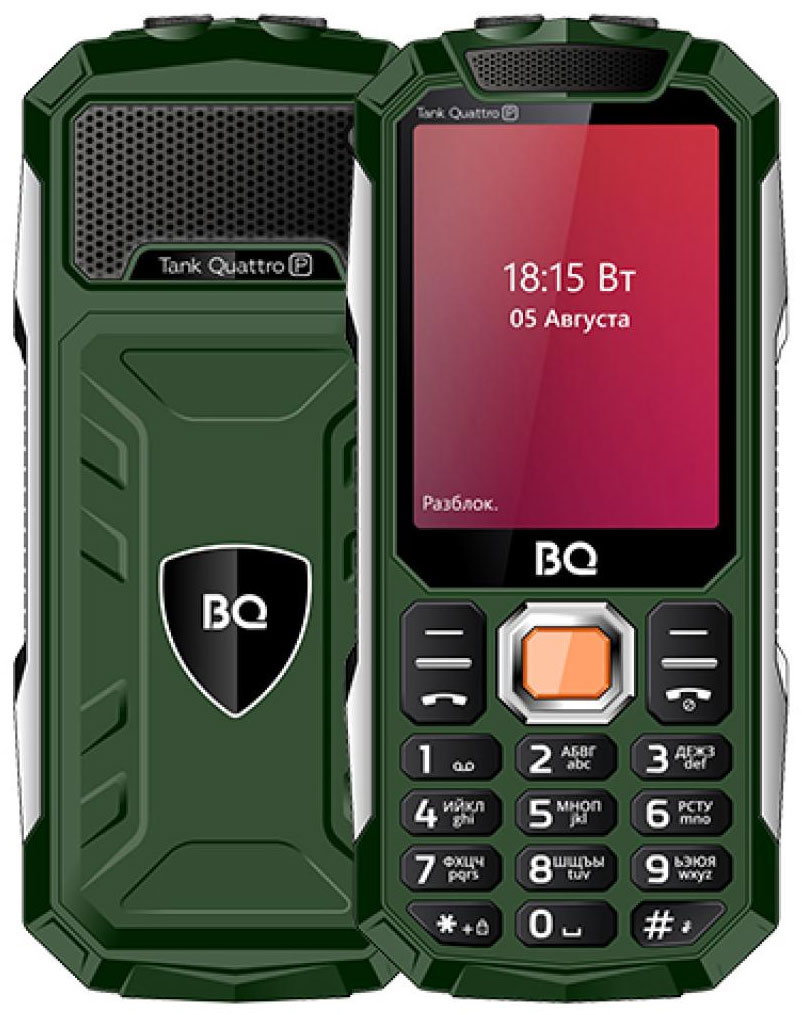 Изображение товара Мобильный телефон BQ 2817 Tank Quattro Power зеленый 2.8 дюйма 4 SIM Карты