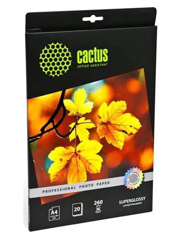 Изображение товара Фотобумага Cactus Prof CS-HGA426020 A4/260г/м2/20л./белый глянцевое для струйной печати