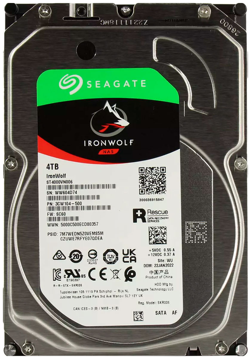 Изображение товара Жесткий диск Seagate IronWolf, 3.5", 4Tb, SATA III, 5400rpm, 256MB (ST4000VN006)