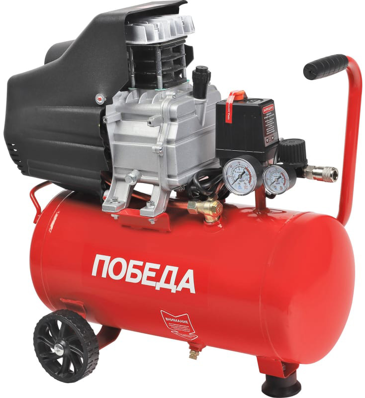 

Компрессор поршневой масляный Победа 230 л/мин, 8 бар, 1500 Вт, 24 л, быстросъемный, 1/4 (KM 24-230), Красный