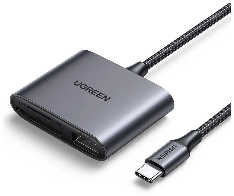 

Кардридер карт Ugreen CM387 (80798) USB-C to SD/TF + USB 2.0 Memory Card Reader, серый