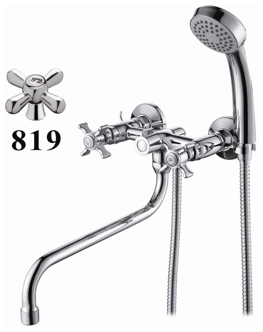 Изображение товара Смеситель для ванны D-Lin D143819 хром, на стену с выдвижной лейкой и ограничителем расхода