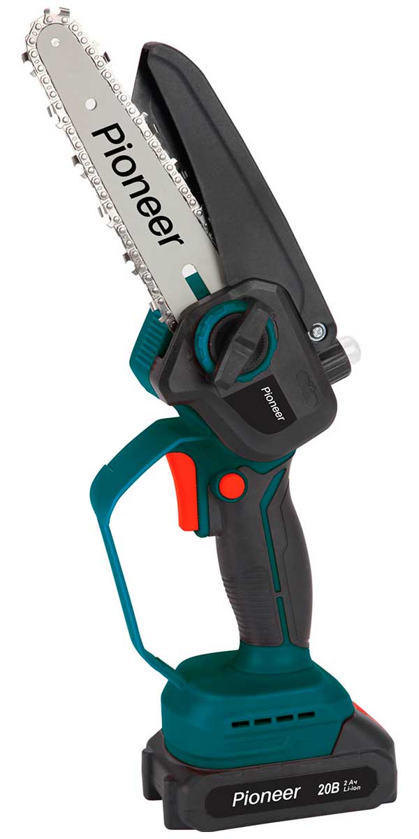 Изображение товара Цепная пила аккумуляторная Pioneer BCS-2020-8BL-01C мощность 20 В, шина 8 дюймов, батареи в комплек