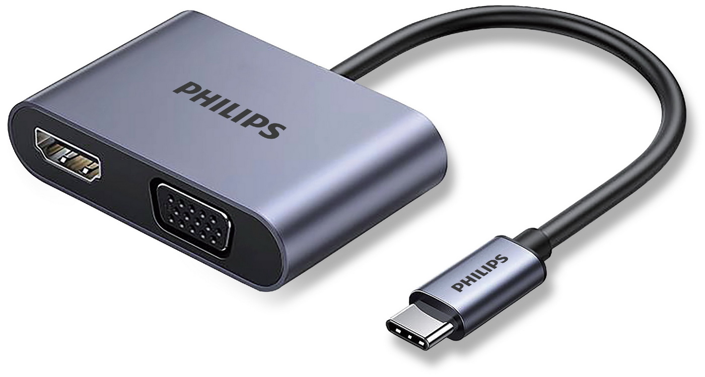 Изображение товара Адаптер-переxодник Philips USB С - HDMI+VGA, 2в1, длина кабеля 10 см (SWV4080)