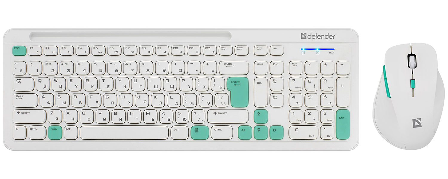 Изображение товара Беспроводной набор Defender Cerrato C-978 клавиатура и мышь Bluetooth бело-голубой