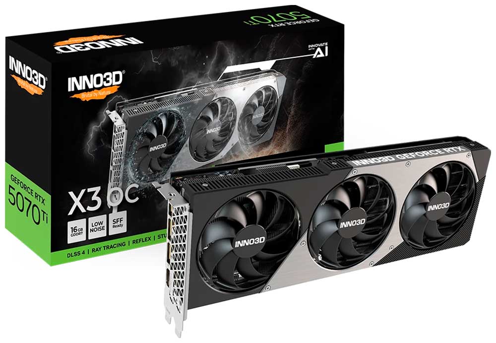 Изображение товара Видеокарта INNO3D GeForce RTX 5070 Ti X3 OC 16Gb (N507T3-16D7X-176068N)