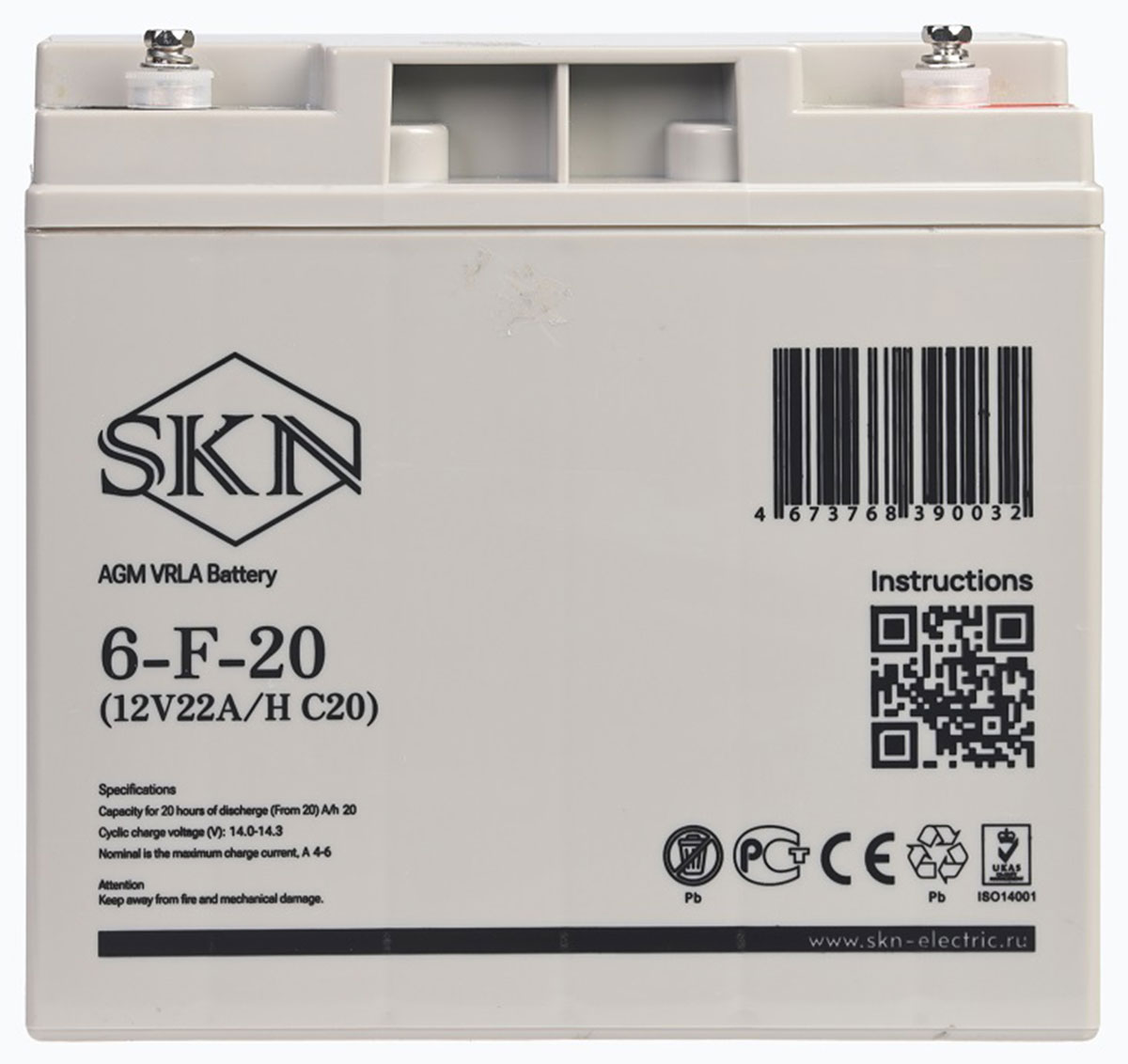 

Аккумулятор для ИБП SKN 6-F-20 (12V20A/H C20), Белый