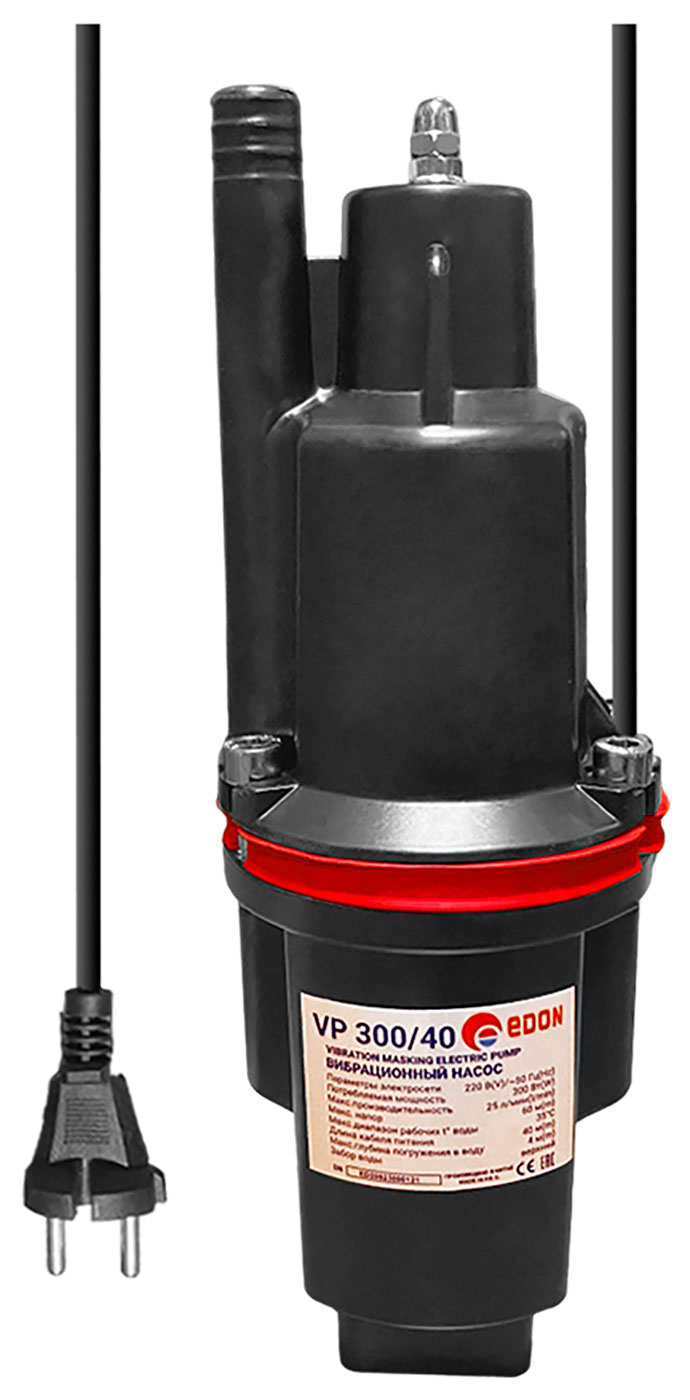 Изображение товара Вибрационный насос Edon VP 300/40 погружной 25 л/мин 6 атм 95 мм алюминий