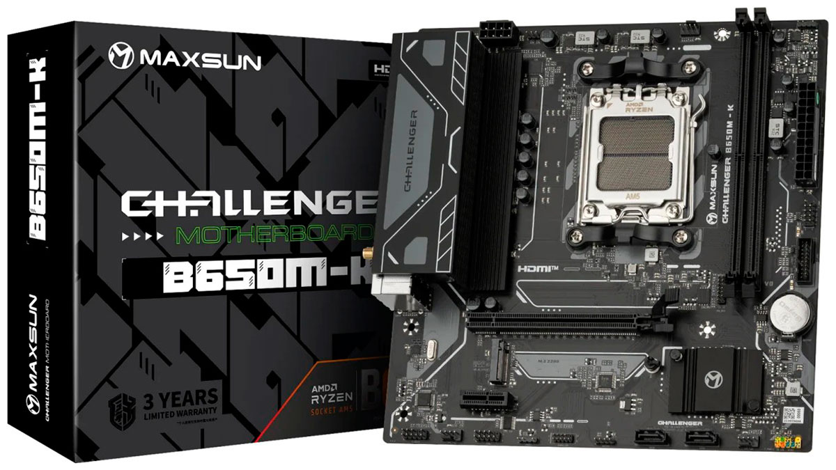 

Материнская плата Maxsun MS-Challenger B650M-K WIFI (AM5, mATX), Черный