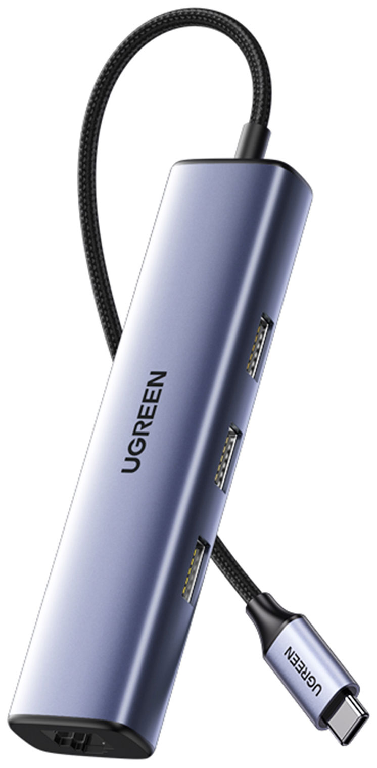 Изображение товара USB-концентратор Ugreen CM475, USB-C to 3хUSB3.0, Hub+RJ45 Ethernet Adapter, серый (60600)