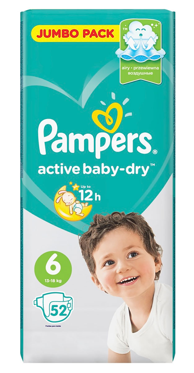 Изображение товара Подгузники Pampers Active Baby-Dry Extra Large (13-18 кг, 52 шт.)