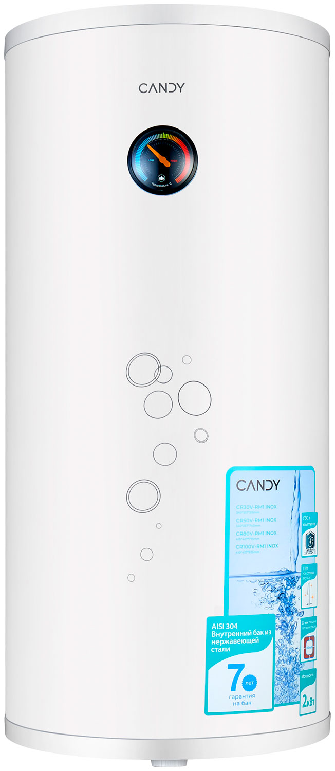 фото Водонагреватель накопительный candy cr80v-rm1 inox, 80 литров, 2 квт.