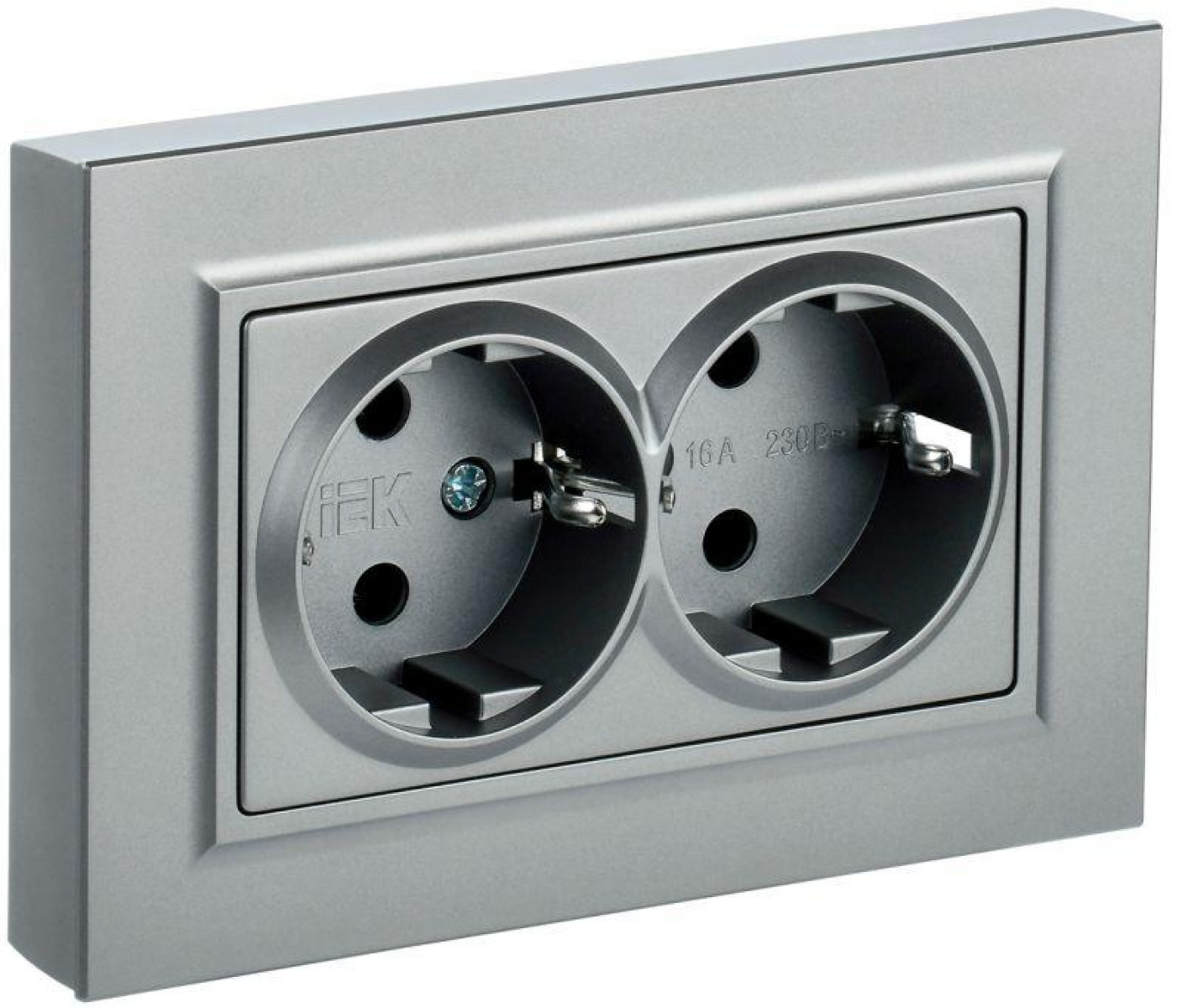 Изображение товара Розетки IEK Розетка 2-м СП BRITE РСш12-3-БрА 16А в сборе с заземл. защ. шторки алюм.