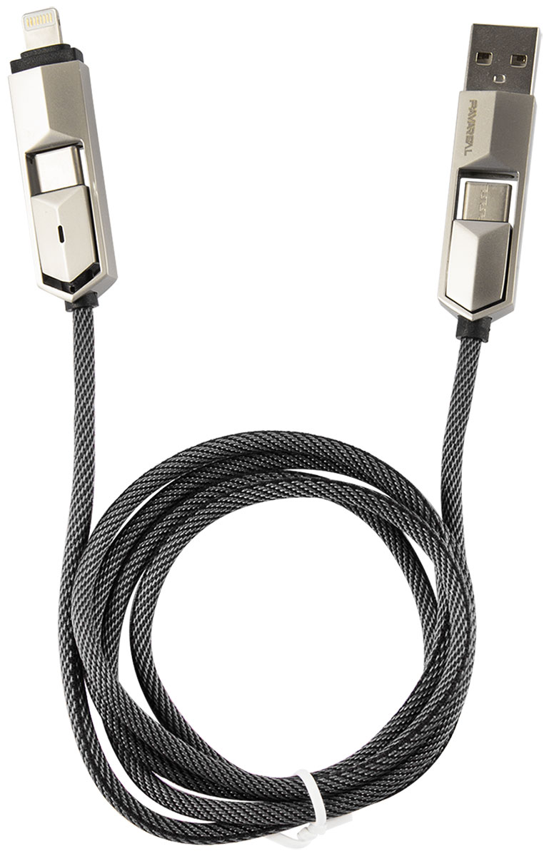 Дата-кабель 4в1 Pavareal PA-DC01, USB/Type-C - Lightning/Type-C, 100W/65W/PD20W, черный кабель usb type c pavareal pa dc170