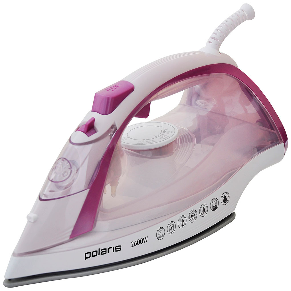 

Утюг для одежды с отпаривателем Polaris PIR 2668AK 3m с отпаривателем, белый/розовый