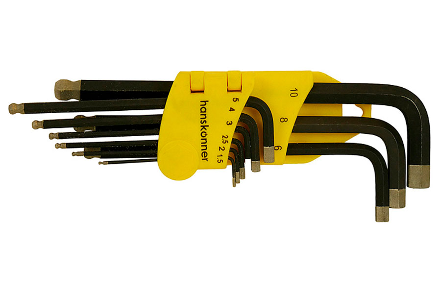 Изображение товара Набор шестигранных ключей Hanskonner длинные, S2, ШАР, наконечник АЛМАЗ, 9 шт. (1.5-10мм) (HK1045-04-9-L)