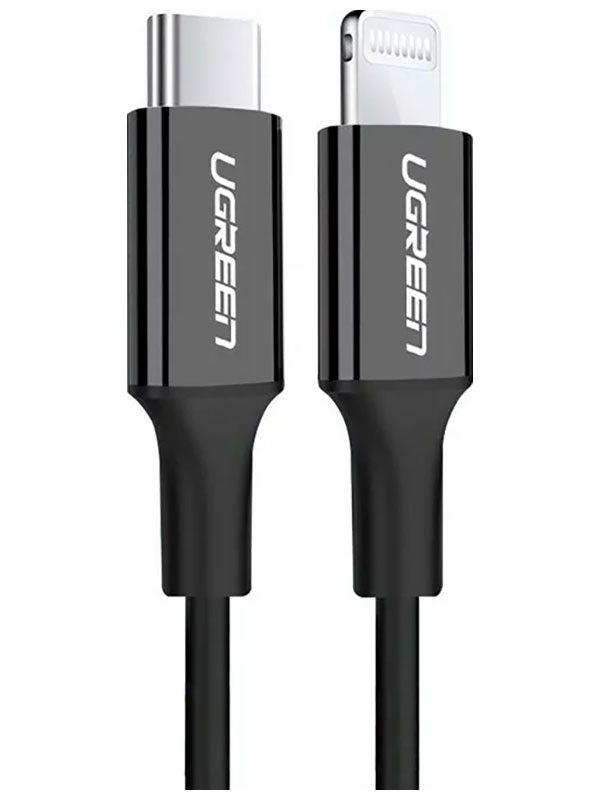 Изображение товара Кабель Ugreen USB C - Lightning, резиновое покрытие, цвет черный, 1 м (60751)